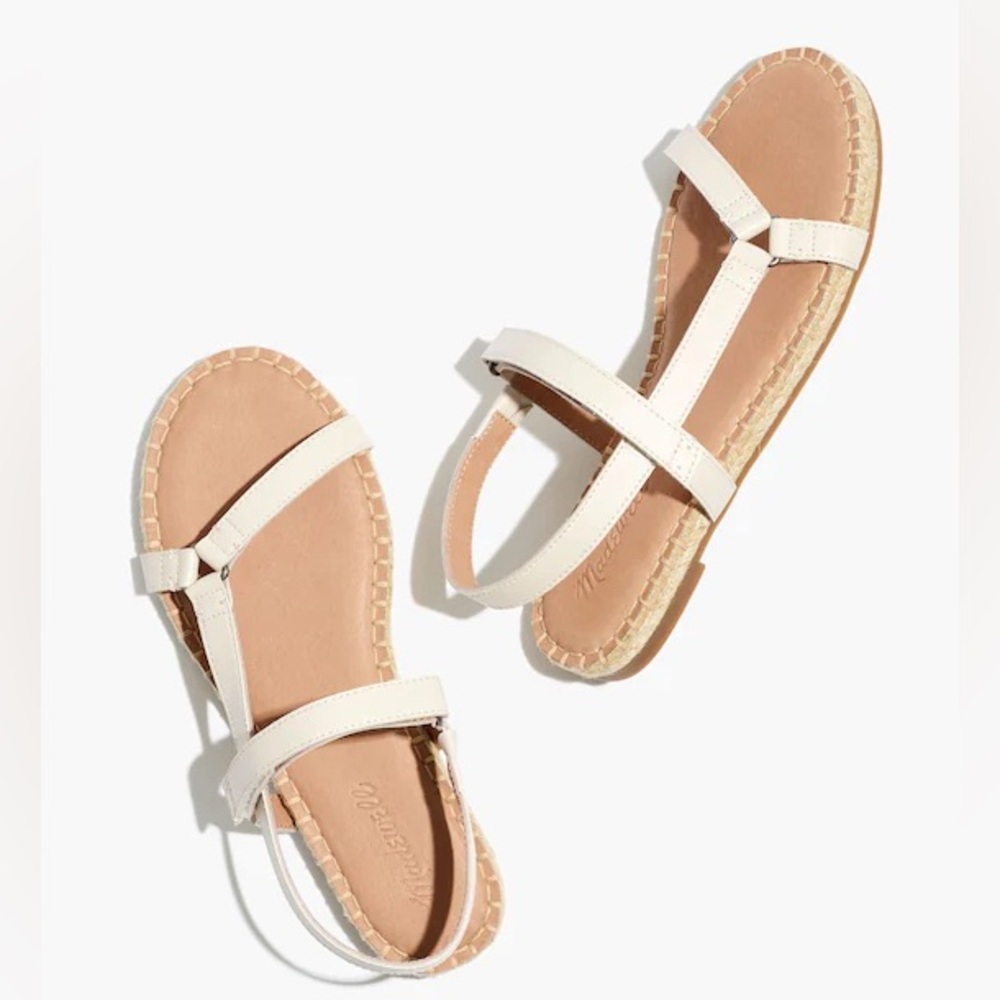New Madewell The Hallie Espadrille Sandal in Leather Pale Oyster Color 8.5